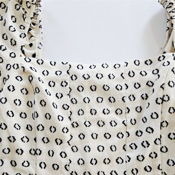 FORE Quinn Everyday Linen Puff Sleeve Square Neck Cream Patterned Mini Dress L - Picture 7 of 15